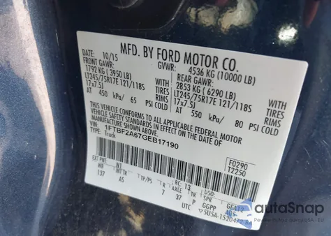2016 Ford F250 Xl from USA, damaged, VIN 1FTBF2A67GEB17190